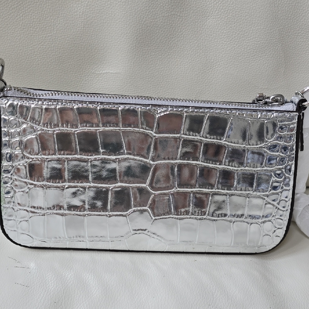 Michael Kors Silver Crossbody Bag with Croc-Embossed Design - Picture 7 of 13